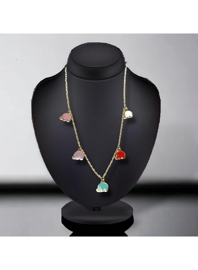 بونكا قلادة نسائية انيقة بتصميم عصري مع دلاية متنوعة من بونكا سلسلة تحتوى على رسمة فيل ملونة - Image 3