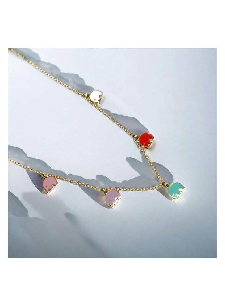 بونكا قلادة نسائية انيقة بتصميم عصري مع دلاية متنوعة من بونكا سلسلة تحتوى على رسمة فيل ملونة - Image 4