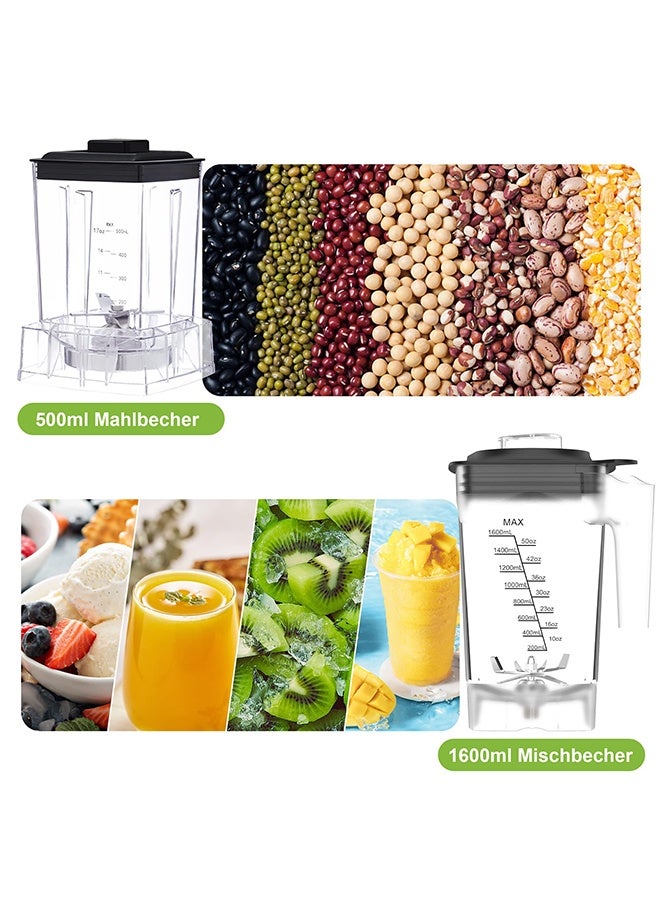 الحلم خلاط قوي بقوة 2200 واط، وظيفة التنظيف الذاتي، خلاط مع وعاء سعة 2 لتر وكوب سفر سعة 600 مل، خلاط سموثي خالٍ من مادة BPA (T5600، رمادي) - Image 3