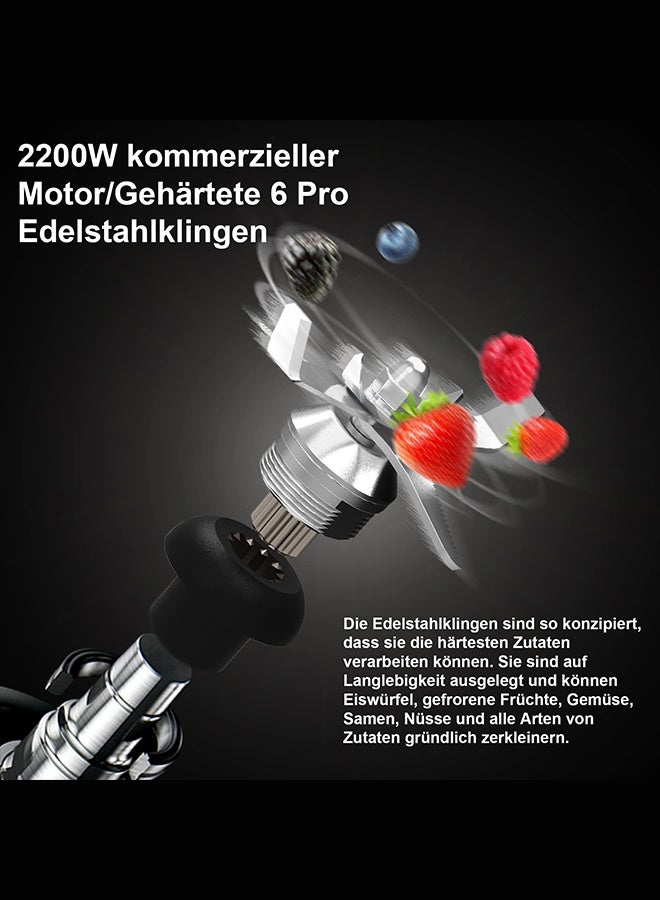 الحلم خلاط قوي بقوة 2200 واط، وظيفة التنظيف الذاتي، خلاط مع وعاء سعة 2 لتر وكوب سفر سعة 600 مل، خلاط سموثي خالٍ من مادة BPA (T5600، رمادي) - Image 4