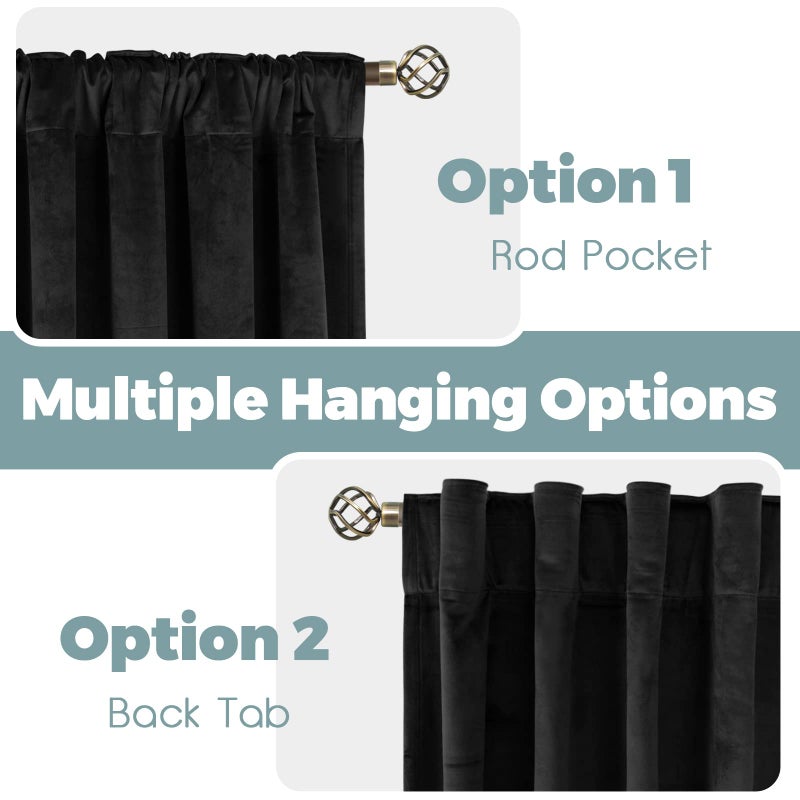 BGment Black Velvet Curtains 102 Inches Long for Living Room  Thermal Insulated Room Darkening Curtains Drapes Window Treatment with Back Tab and Rod Pocket  Set of 2 Panels  52 x 102 Inch - Image 3