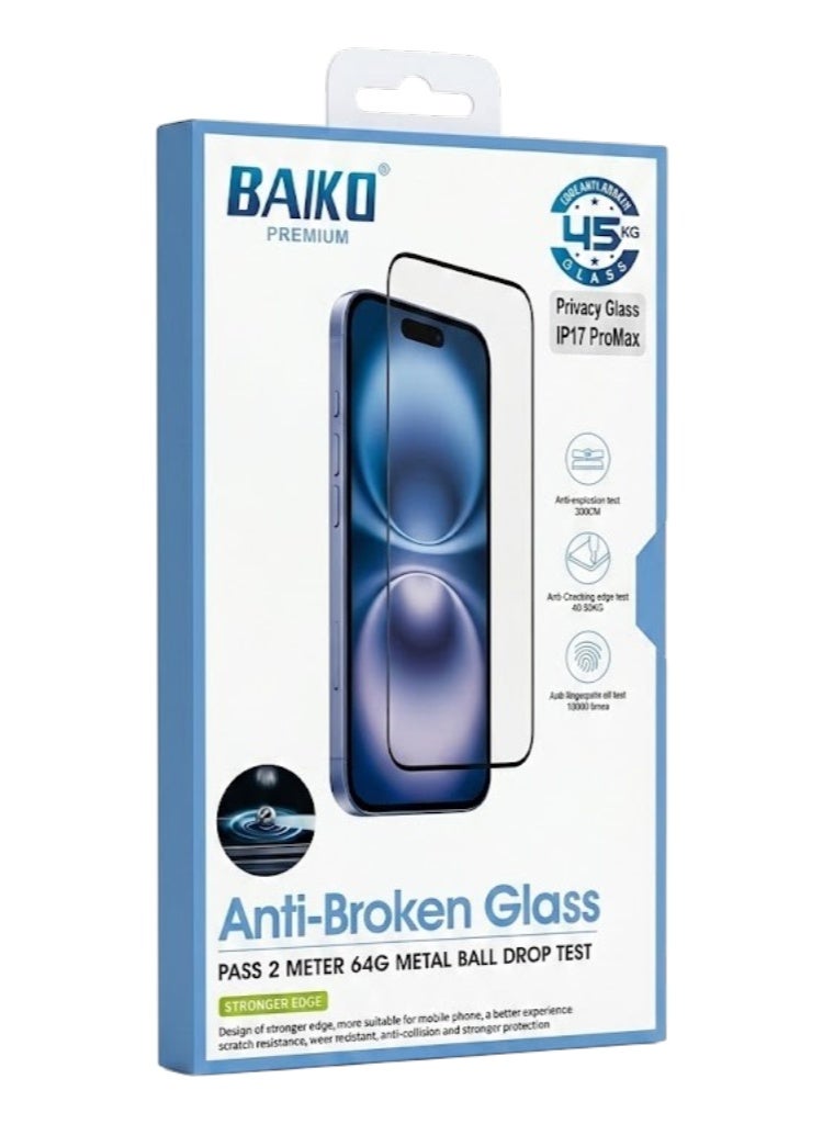 BAIKO Premium Tempered Glass Screen Protector for iPhone 17 Pro Max - 5-Layer Anti-Break & Scratch Resistant - 2.5D Case-Friendly Edges