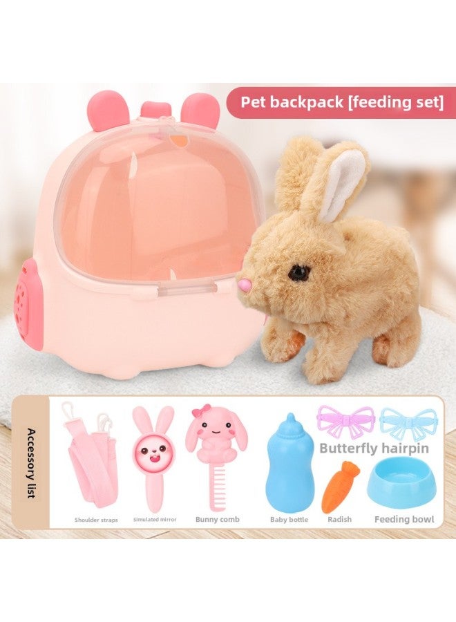 Children's Electric Simulation Small White Rabbit Will Call Girls Pet Doll Backpack Dog Gift Puzzle Plush Toy-Colors:Short Ear Backpack Yellow Electric Rabbit Feeding Package-Specifications:Rechargeable Battery + Charger - Image 1