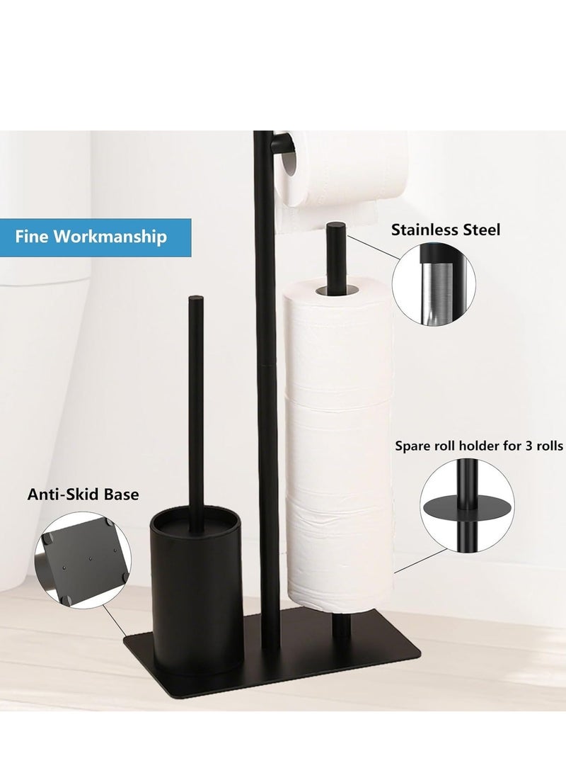 والالا حامل ورق تواليت أسود غير لامع مع رف، حامل ورق تواليت مقاوم للصدأ على الأرض قائم بذاته، حامل مناديل تواليت حر، حامل ورق تواليت للحمامات مع فرشاة تواليت - Image 5