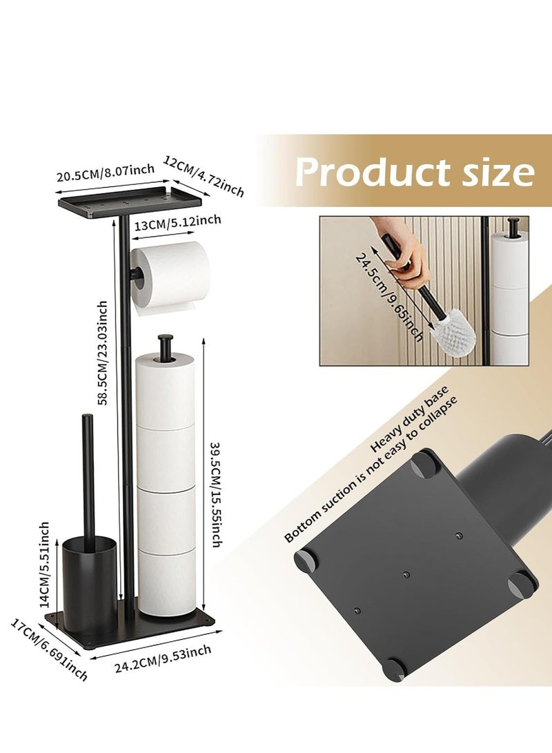 والالا حامل ورق تواليت أسود غير لامع مع رف، حامل ورق تواليت مقاوم للصدأ على الأرض قائم بذاته، حامل مناديل تواليت حر، حامل ورق تواليت للحمامات مع فرشاة تواليت - Image 2