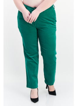 Women Regular Fit Plain Dress Pants, Green