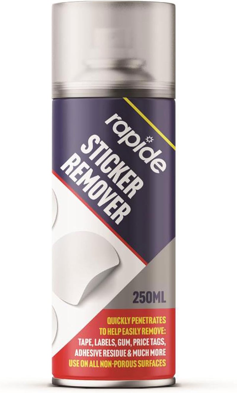 eliz Rapide Sticker Remover Aerosol Spray 250ml - Helps to Remove Labels, Gum, Adhesive, Goo, Tape, Price Tags, Car Sticker Tags. Safe for Use on All Non-Porous Surfaces. - Image 1