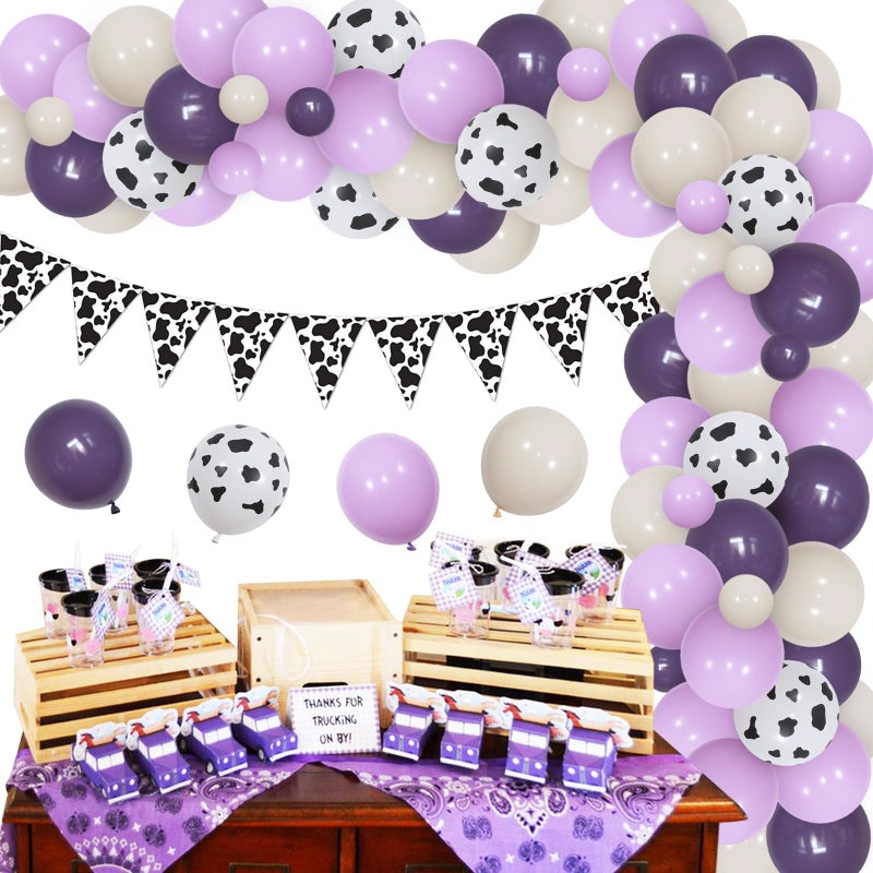 Balterever Purple Cow Party Decorations Purple Cow Balloons Garland Arch Kit with Cow Pennant Banners Farm Theme Birthday Party Supplies for Farm Birthday Party 1st 2nd 3rd 4th 5th - Image 3