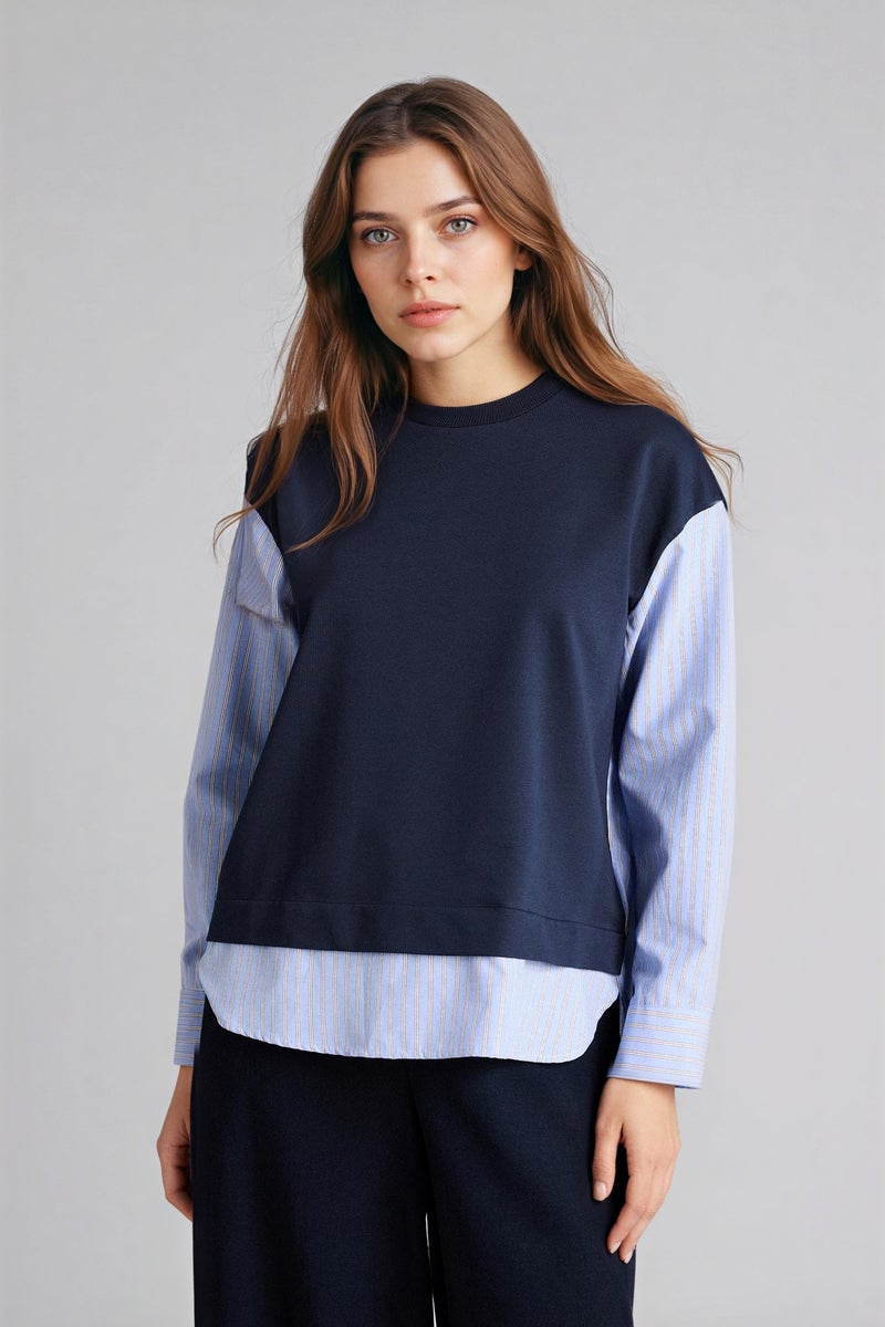 DeFacto Blue Woman Regular Fit Crew Neck Sweatshirt Fabric Tunic Casual - Image 4