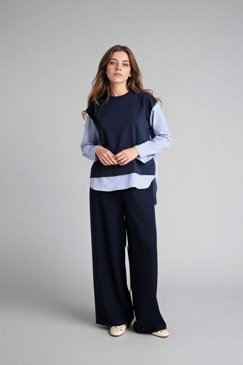 DeFacto Blue Woman Regular Fit Crew Neck Sweatshirt Fabric Tunic Casual - Image 5