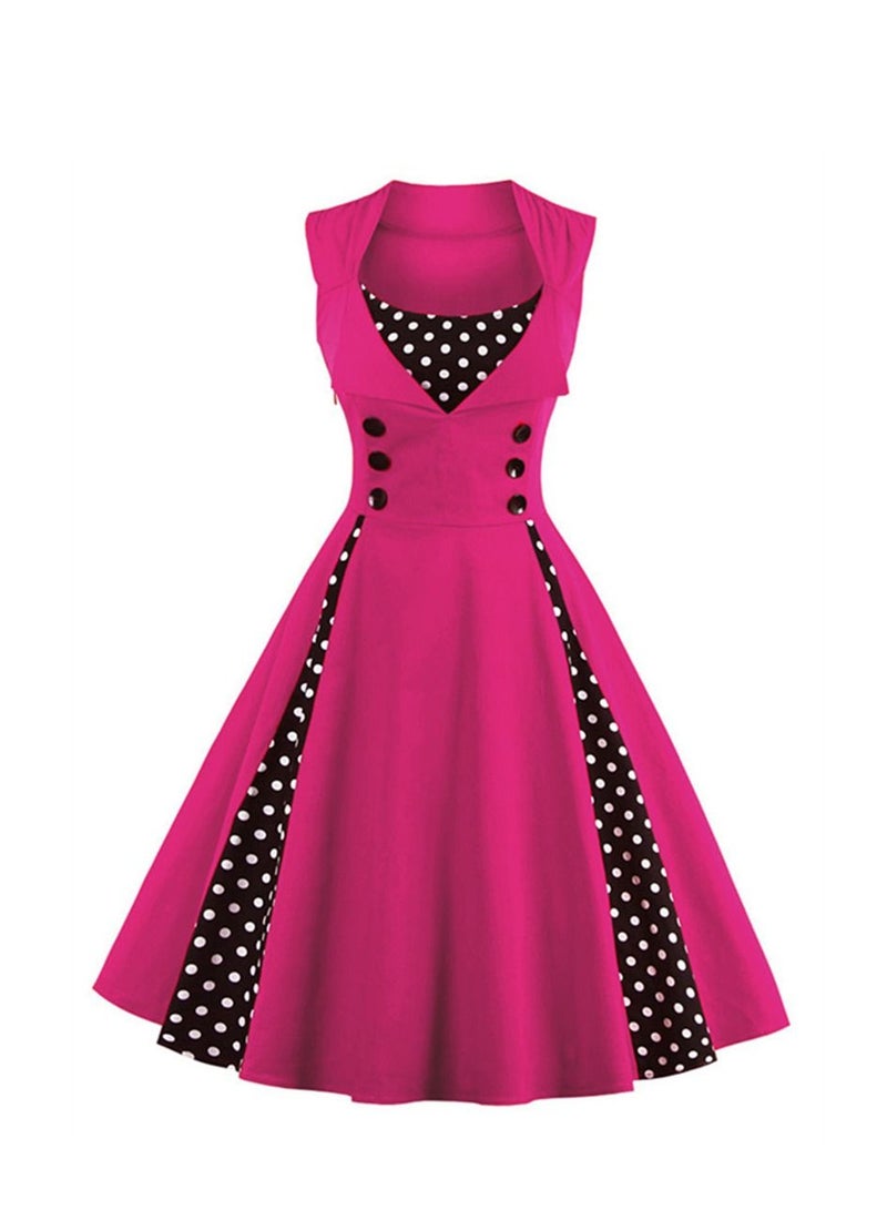 Loquat Square Neck Retro Autumn Dress Rose  - Image 1
