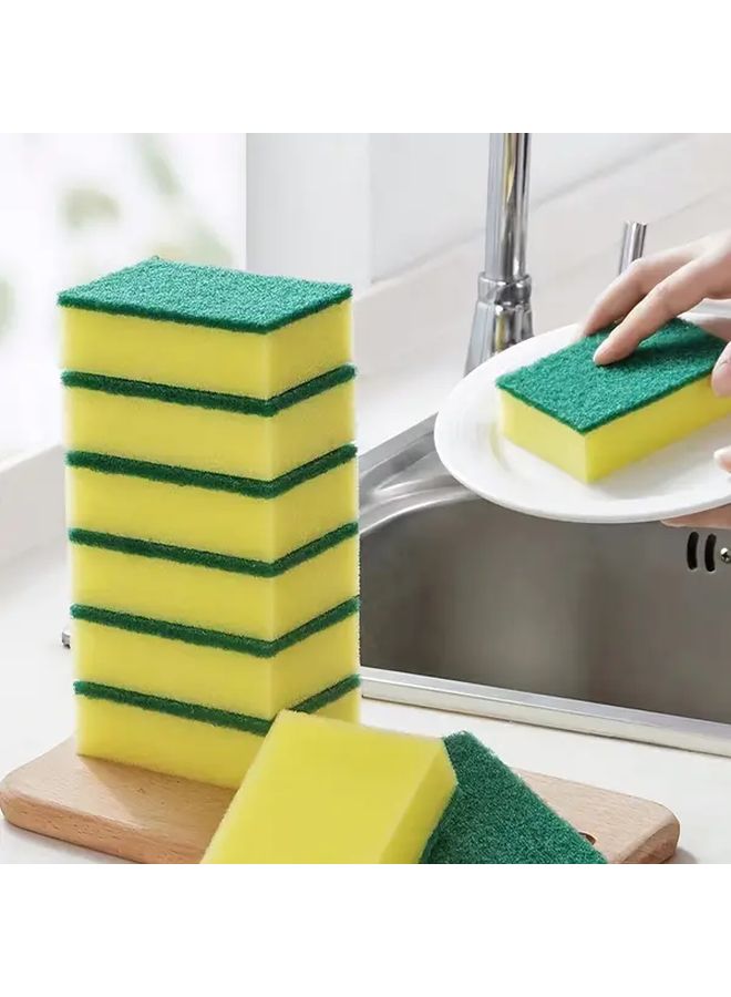 6PCS Yellow Green Right Angle Double Sided Scouring Pad Super Absorbent Durable Scratch Resistant Kitchen Sponge - Image 2