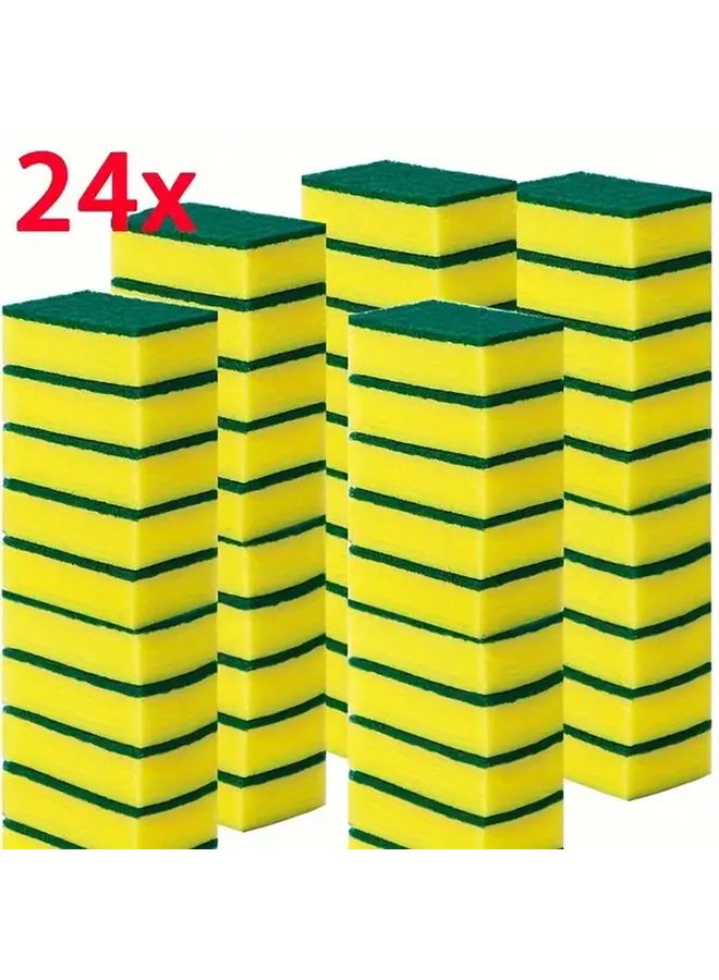 6PCS Yellow Green Right Angle Double Sided Scouring Pad Super Absorbent Durable Scratch Resistant Kitchen Sponge - Image 1
