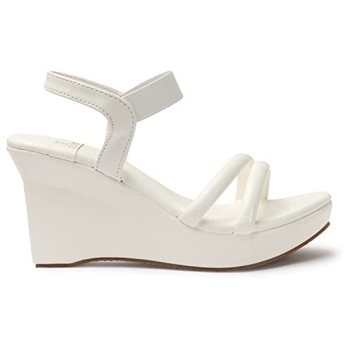 XE Looks Women's High Heel Wedges Sandal | Stylish and Comfortable Thong Strap Slip-On Sandals | Soft Cushioned Sole and Open Toe Heels for Casual Office and Formal Wear (White) - Image 5