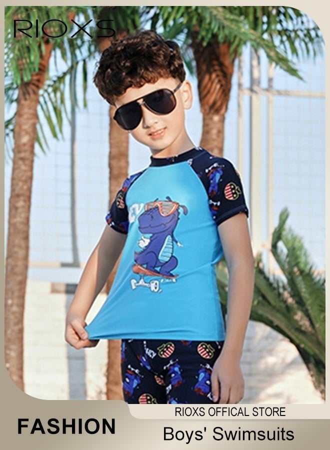 RIOXS Toddlers Boys 2 Piece Rash Guard Swimsuits Set Swimsuit With Bathing Cap Bathing Cap And Earplug(Pack Of 4) - Image 1