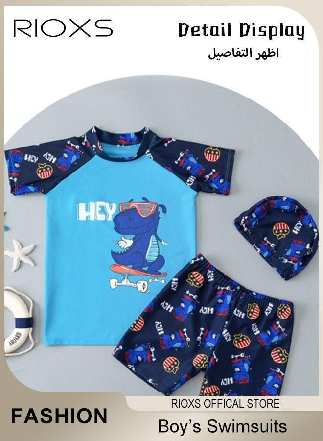 RIOXS Toddlers Boys 2 Piece Rash Guard Swimsuits Set Swimsuit With Bathing Cap Bathing Cap And Earplug(Pack Of 4) - Image 2