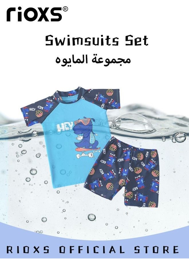 RIOXS Toddlers Boys 2 Piece Rash Guard Swimsuits Set Swimsuit With Bathing Cap Bathing Cap And Earplug(Pack Of 4)  - Image 5