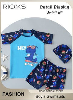 RIOXS Toddlers Boys 2 Piece Rash Guard Swimsuits Set Swimsuit With Bathing Cap Bathing Cap And Earplug(Pack Of 4)  - Image 1