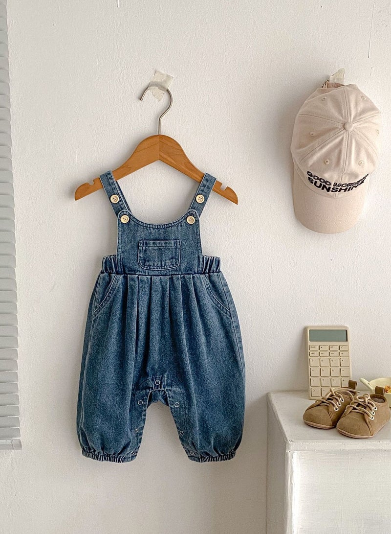 Bafanou Bafanou Summer Denim Baby Girls Jumpsuit Infant Boy Solid Playsuit 0-3Y Romper for Unisex Toddlers  - Image 4