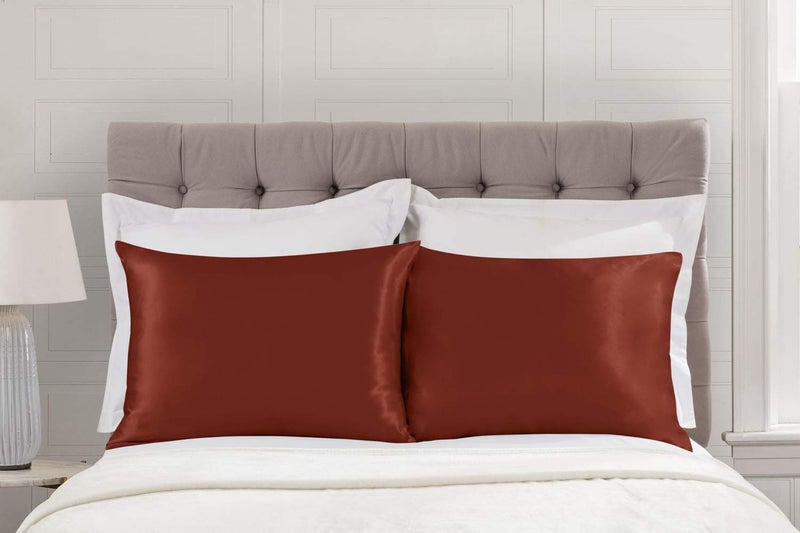 ShopBedding Satin Pillowcase for Hair and Skin Silk Pillowcases - 2 Pack  Satin Pillowcases with Zipper Closure  Satin Pillow Case Cover  Standard Satin Silk Pillowcase for Hair & Skin  Rust - Image 3