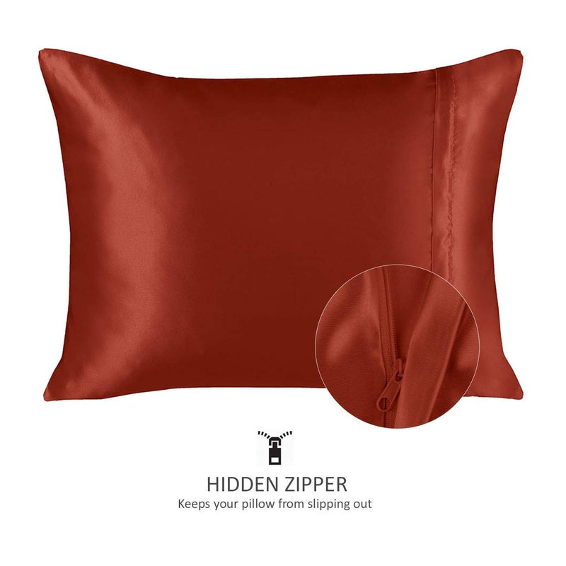 ShopBedding Satin Pillowcase for Hair and Skin Silk Pillowcases - 2 Pack  Satin Pillowcases with Zipper Closure  Satin Pillow Case Cover  Standard Satin Silk Pillowcase for Hair & Skin  Rust - Image 2