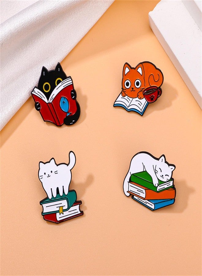 RLHRNDE 4 Pcs Cartoon Book and Cat Brooch Set for Women Men Cute Enamel Lapel Pins Cartoon Book Lovers Gifts Animals Badges Brooch Pins for Decor Backpacks Clothing Bags Jackets Accessories (Book Cat) - Image 4