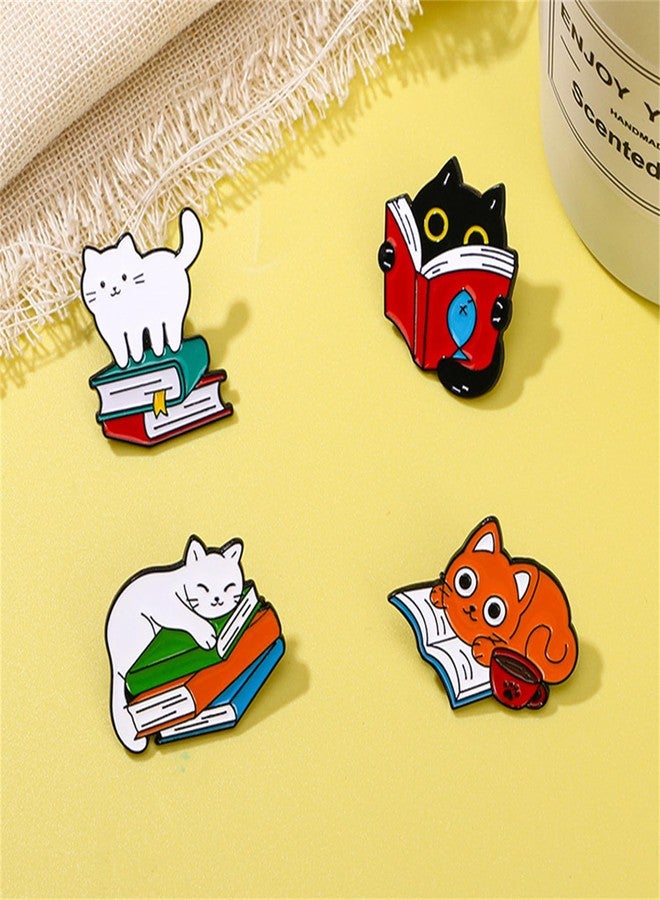 RLHRNDE 4 Pcs Cartoon Book and Cat Brooch Set for Women Men Cute Enamel Lapel Pins Cartoon Book Lovers Gifts Animals Badges Brooch Pins for Decor Backpacks Clothing Bags Jackets Accessories (Book Cat) - Image 5