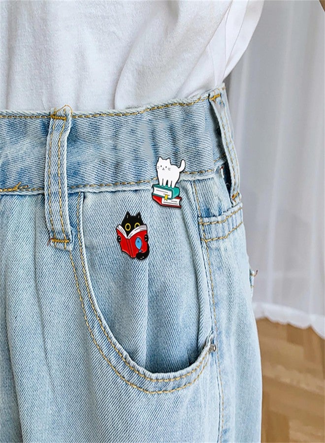 RLHRNDE 4 Pcs Cartoon Book and Cat Brooch Set for Women Men Cute Enamel Lapel Pins Cartoon Book Lovers Gifts Animals Badges Brooch Pins for Decor Backpacks Clothing Bags Jackets Accessories (Book Cat) - Image 2