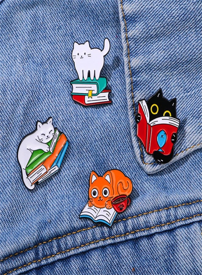RLHRNDE 4 Pcs Cartoon Book and Cat Brooch Set for Women Men Cute Enamel Lapel Pins Cartoon Book Lovers Gifts Animals Badges Brooch Pins for Decor Backpacks Clothing Bags Jackets Accessories (Book Cat) - Image 3