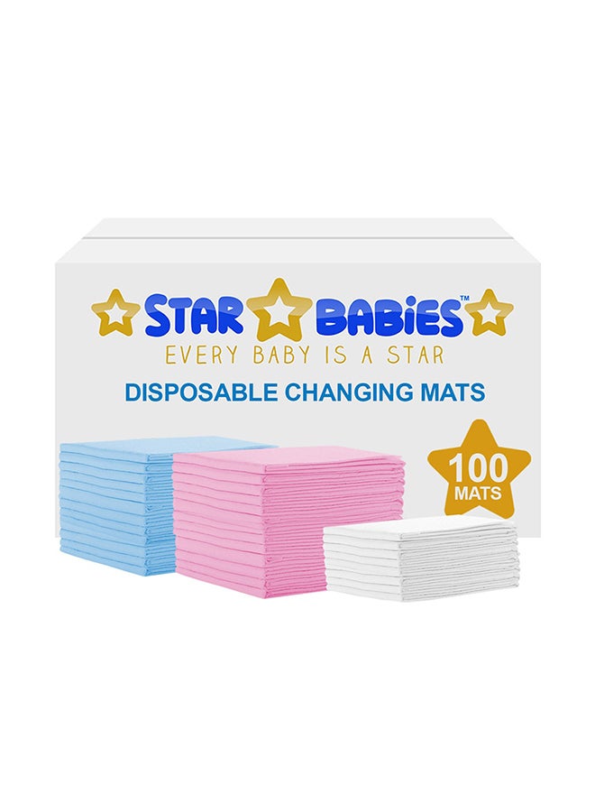 Star Babies Disposable Changing Mat Pack of 100 (Blue 40pcs, Pink 40pcs, White 20pcs)
