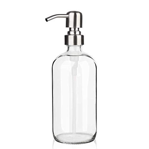 ARKTEK Glass Soap Dispenser Clear Dish Soap Dispenser for Kitchen Refillable Liquid Hand SoapDispenser with Rust Proof Stainless Steel Pump for Bathroom Countertop 17 Ounce 500 ML