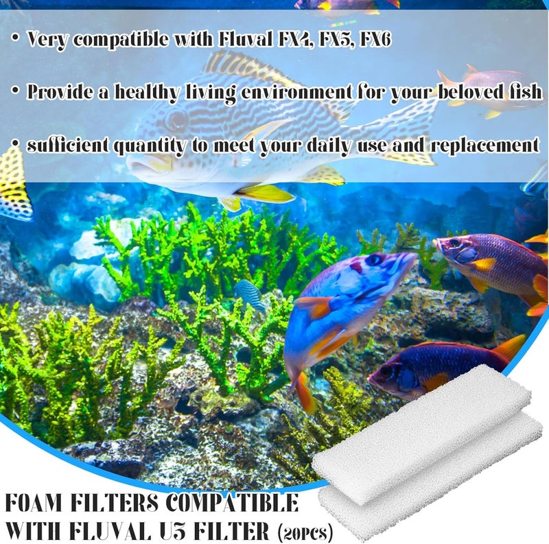 Nosiny 20 Pieces Filter Foam Pad Compatible with Fluval U3 Underwater Sponge Aquarium Underwater Filter Accessories Compatible for Aquarium Fish Tank - Image 3
