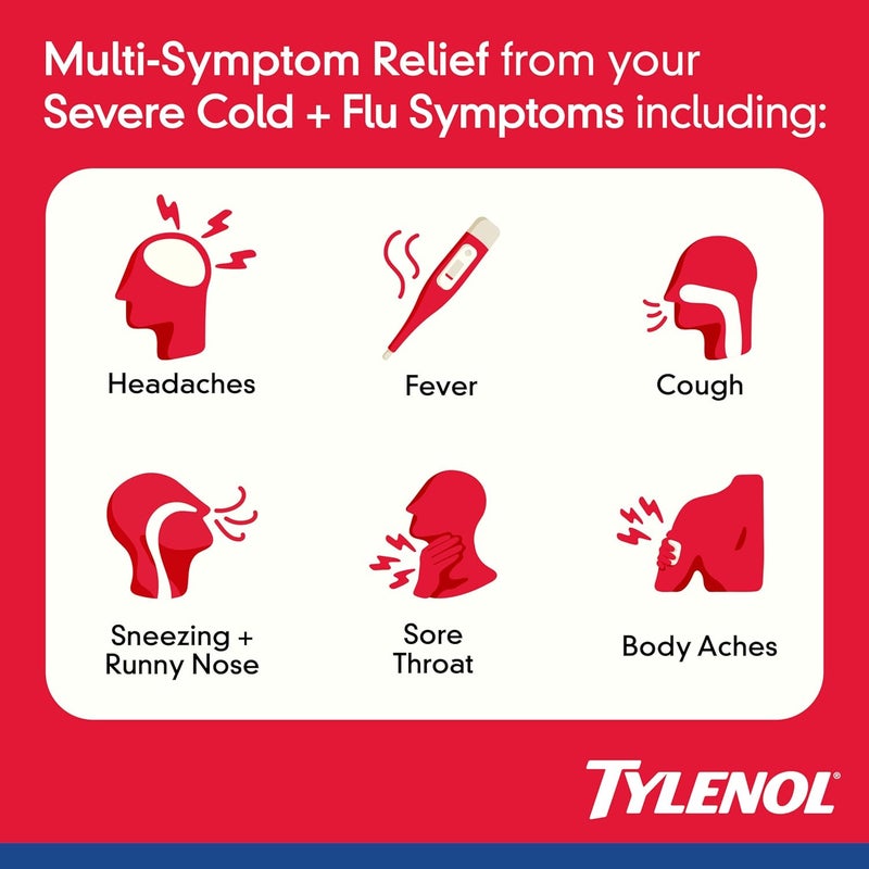 Tylenol تايلينول إكسترا سترينث سيفير كوف حنجرة مؤلمة نهار وليل عبوة كبسولات كومبو لتخفيف الأعراض المتعددة القوية لحنجرة مؤلمة وسعال مسكن للألم أسيتامينوفين 24 حبة - Image 2