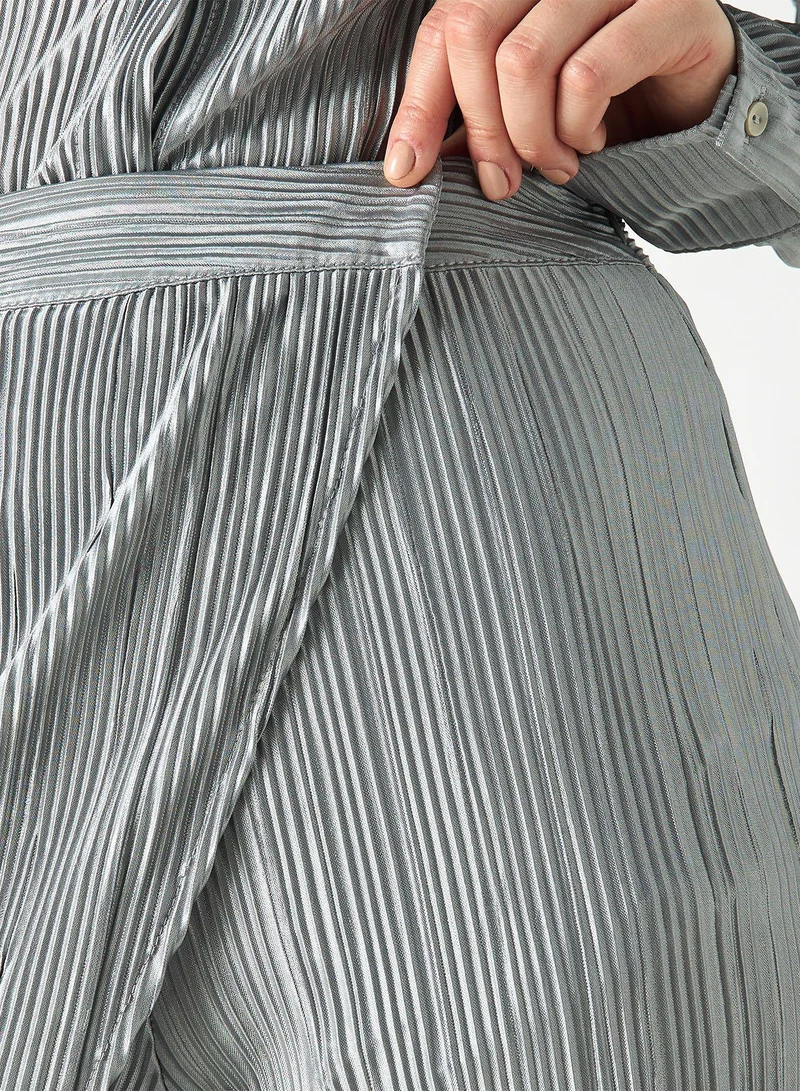 SINOIR Pleated Long Sleeves Shirt and Wide Leg Wrap Pants