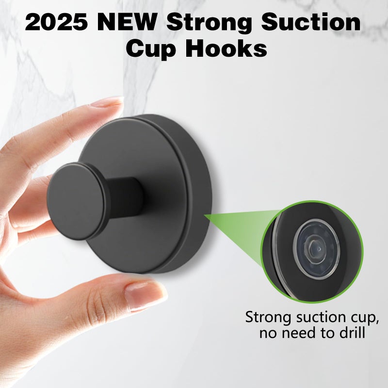colorcasa Suction Cup Hooks for Wreaths on Glass, No-Drill Suction Cup Hooks, Wreath Hangers for Front Doors, Metal Towel Hooks for Showers Bathrooms Mirrors (2Pcs Black) - Image 3