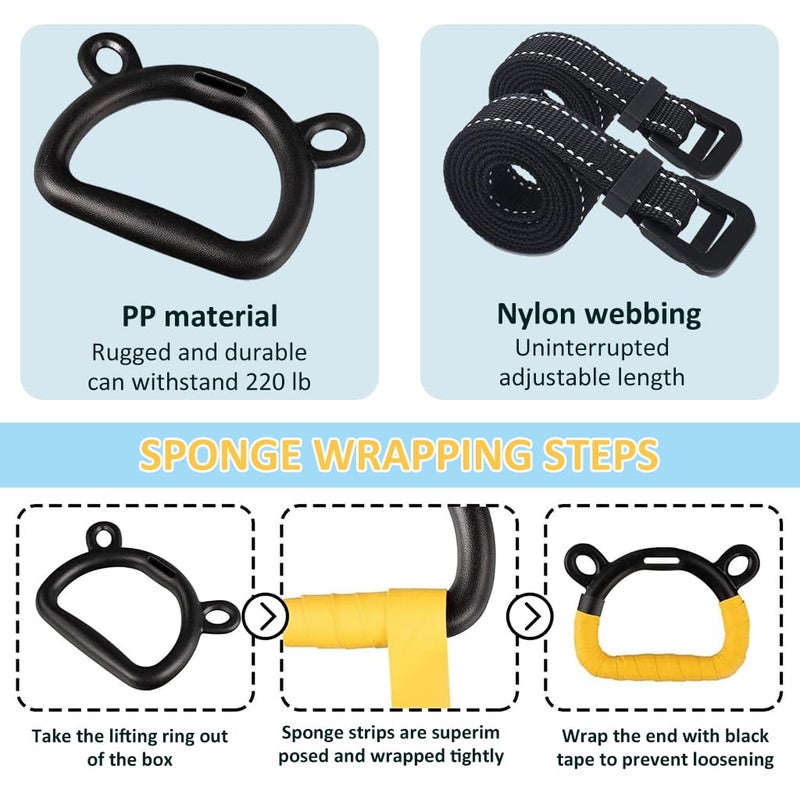 Proberos ® 1 Pair Kids Gymnastic Rings, 400 Kg Loading Robust Gymnastic Ring, Home Fitness Equipment, Indoor and Outdoor Pull-up Bar, Home Exercise, Adjustable Gymnastic Ring 200 cm for kids under 1.4M - Image 5