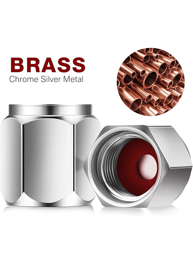 20 قطعة من أغطية صمامات الإطارات النحاسية ذات الشكل السداسي الفضي، أغطية مقاومة للغبار مع حلقة مطاطية، مناسبة للسيارات والشاحنات والدراجات النارية والدراجات الهوائية، لون فضي - Image 2