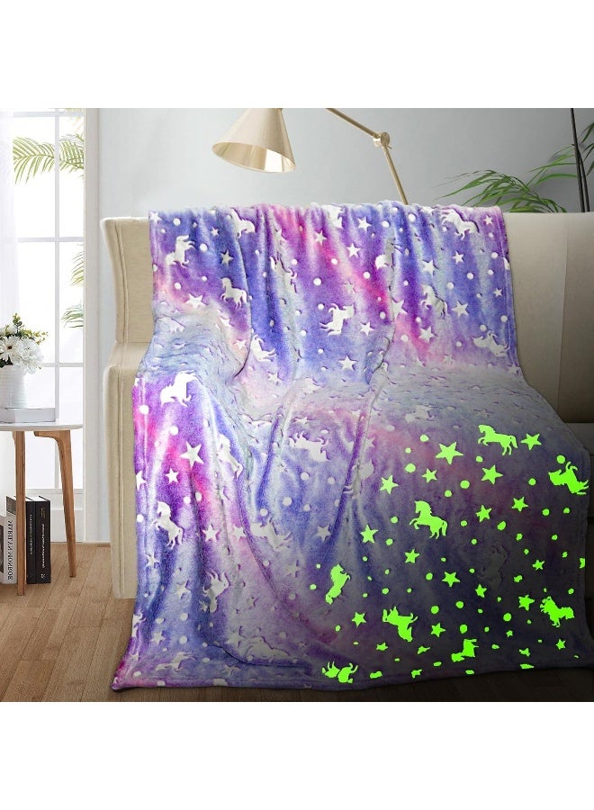 TEHALK TEHALK Personalized Unicorn Blanket for Girls, Glow in The Dark, Fleece 60"x80"  - Image 1