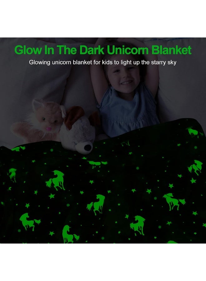 TEHALK TEHALK Personalized Unicorn Blanket for Girls, Glow in The Dark, Fleece 60"x80"  - Image 2