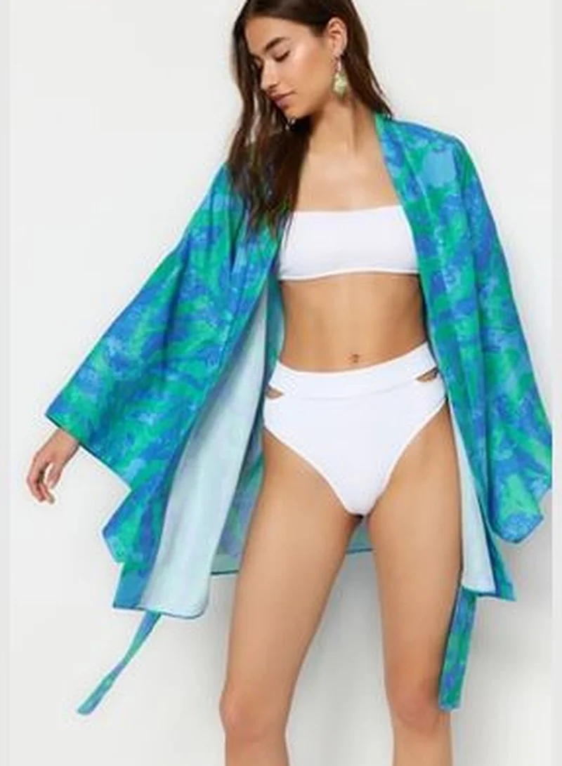 trendyol Mini Woven Kimono & Kaftan with Belted Abstract Pattern TBESS23KM00024