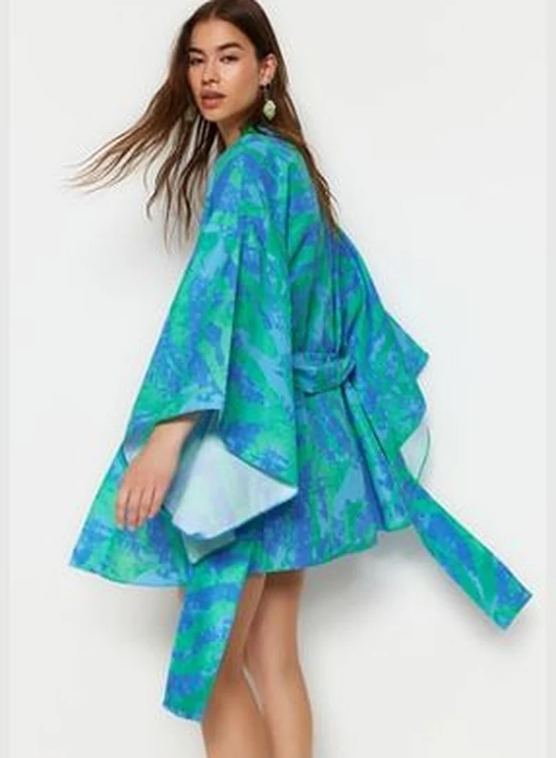 trendyol Mini Woven Kimono & Kaftan with Belted Abstract Pattern TBESS23KM00024