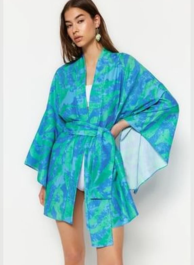 trendyol Mini Woven Kimono & Kaftan with Belted Abstract Pattern TBESS23KM00024