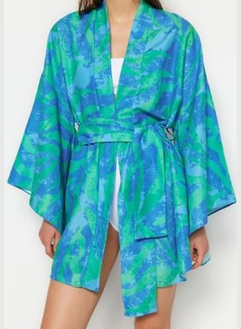 trendyol Mini Woven Kimono & Kaftan with Belted Abstract Pattern TBESS23KM00024