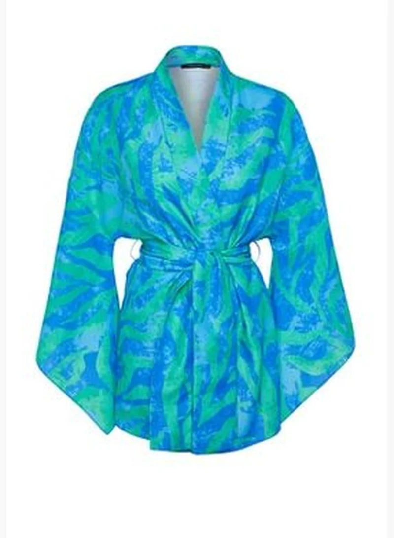 trendyol Mini Woven Kimono & Kaftan with Belted Abstract Pattern TBESS23KM00024