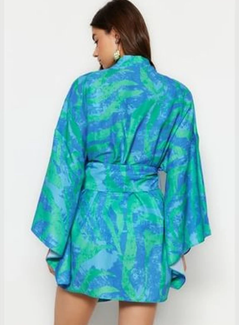 trendyol Mini Woven Kimono & Kaftan with Belted Abstract Pattern TBESS23KM00024