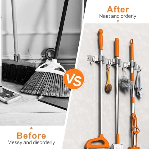 Boniry Broom Holder | 3 Mop Stand With 4 Hook Broom Stick Holder Wall Mounted | Heavy Duty Broom Holder Wall Mounted Or Tool Organizer For Home Garden Garage And Storage - Image 3