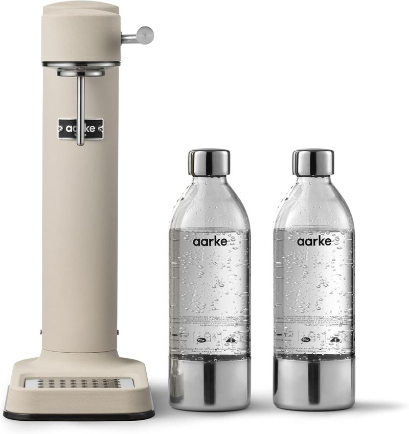 Aarke Carbonator 3, Sparkling Water Maker with 2 x PET Bottles 800ml, Sand Finish - Image 1