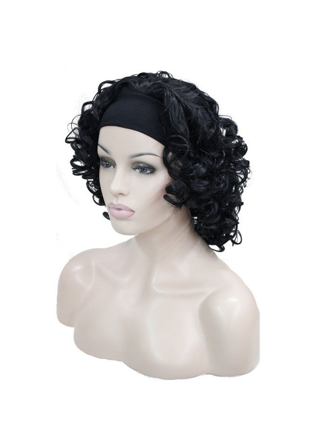 Lydell 12" Super Curly Wigs Jet Black Synthetic Headband Wigs (Jet Black) - Image 3