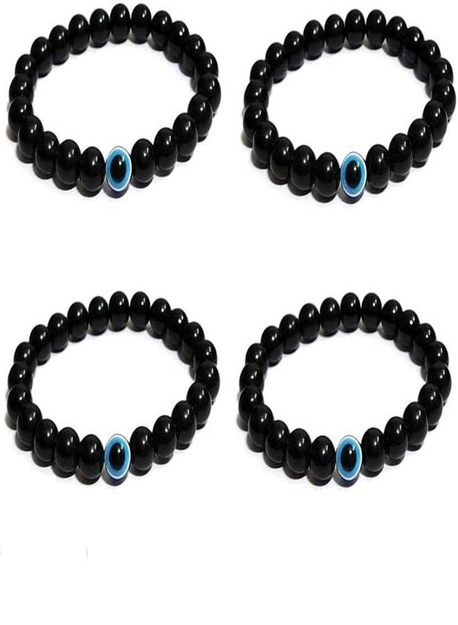 BEAUTIVIA Friend Relationship Couple Matching Bracelet Beads Evil Eye Protection Couple Bracelet Stone Black 4 pcs - Image 1