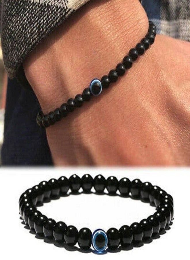 BEAUTIVIA Friend Relationship Couple Matching Bracelet Beads Evil Eye Protection Couple Bracelet Stone Black 4 pcs - Image 5